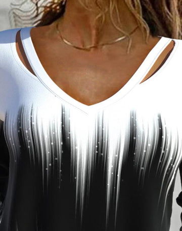 Yipinpay Woman Blouses Shirt Ombre Abstract Print Long Sleeve Top Clothing T-Shirts Pullover Top Autumn Winter New Female Outfits